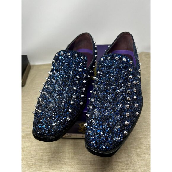 After Midnight Mens Blue Glitter Sparkle Spike Formal Dress Loafers Shoes  10.5